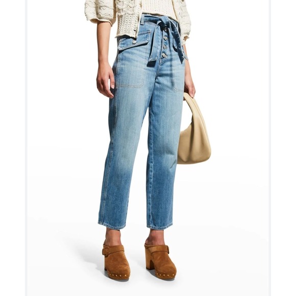 Veronica Beard Jeans Rinley Straight Leg Belted Cropped Size 27‎ (No Belt) Blue - Picture 1 of 14